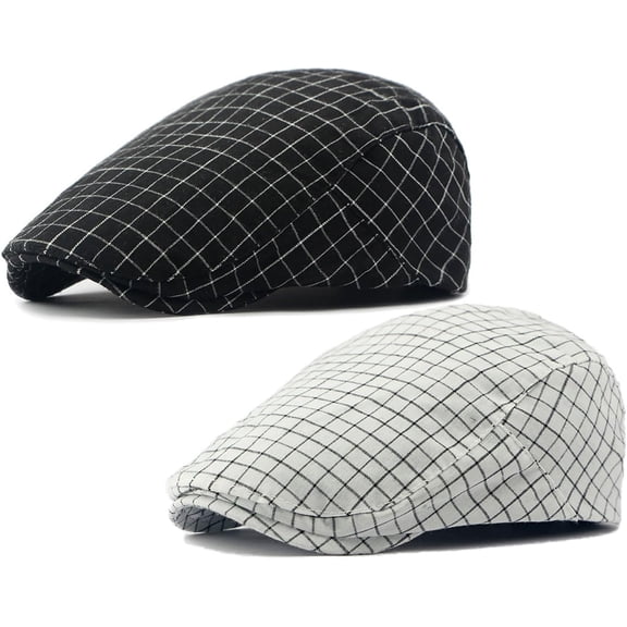 2 Pack Men's Plaid Cotton Flat Newsboy Ivy Cabbie Golf Gatsby Cap Hat