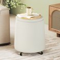 thumbnail image 3 of Furniliving Storage Ottoman with Wheels, Upholstered Swivel Faux Terry Fabric Vanity Stool, Small Foot Stools Ottoman, Round Coffee Table for Living Room, Bedroom, Beige, 3 of 10