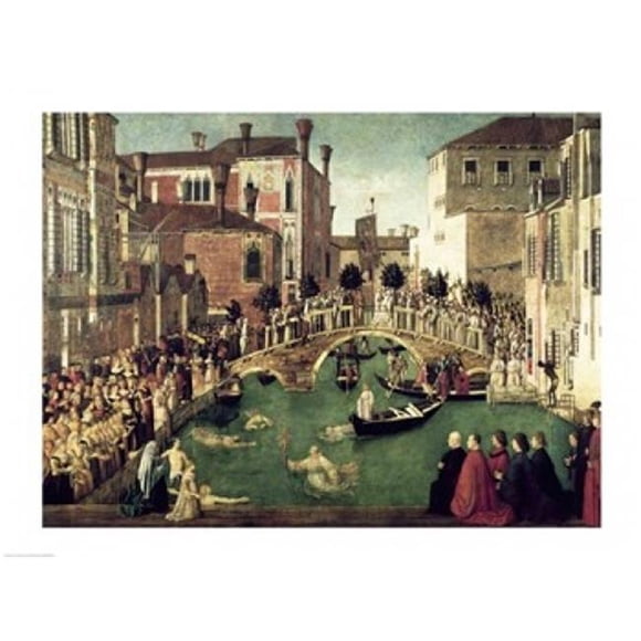 The Miracle of The Cross on San Lorenzo Bridge Poster Print by Giovanni Bellini - 36 x 24 in. - Large