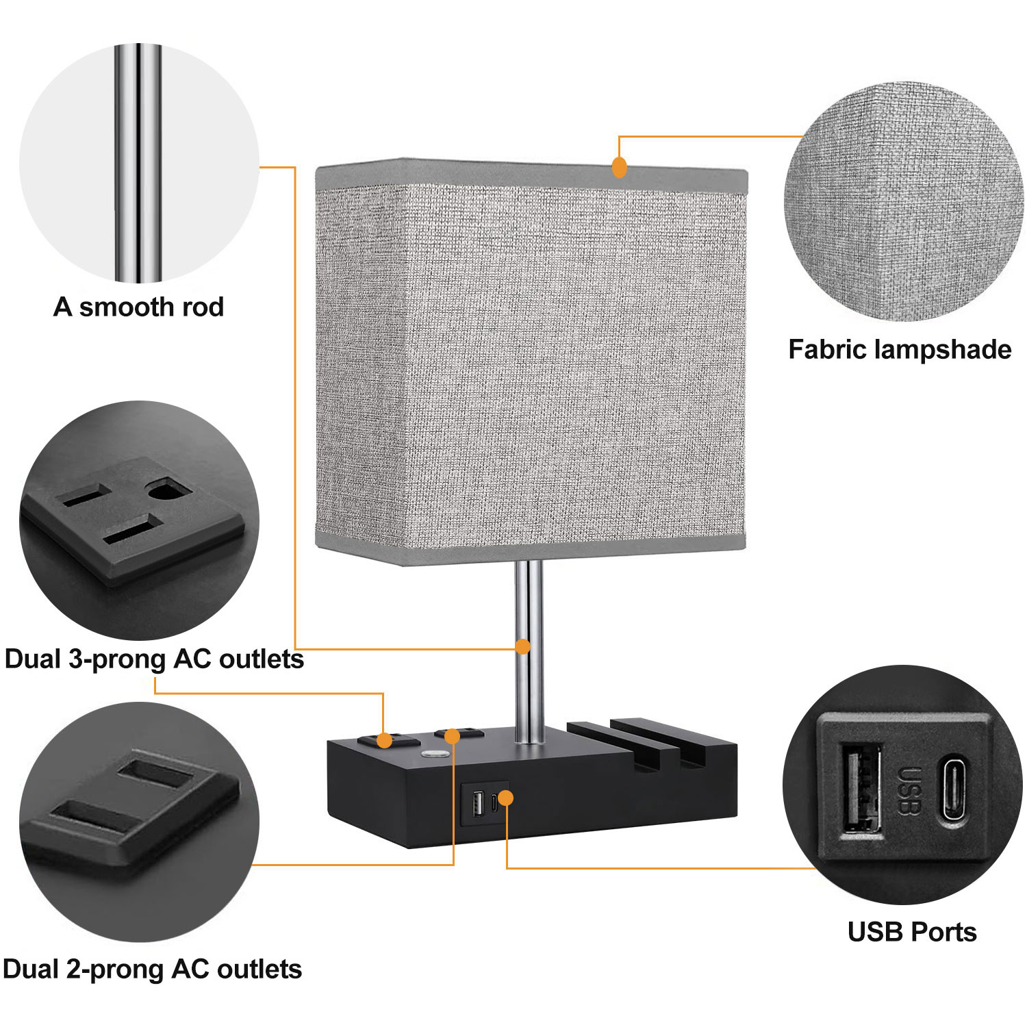 GVDV Home Bedside Lamp with USB Charging Ports photo 7