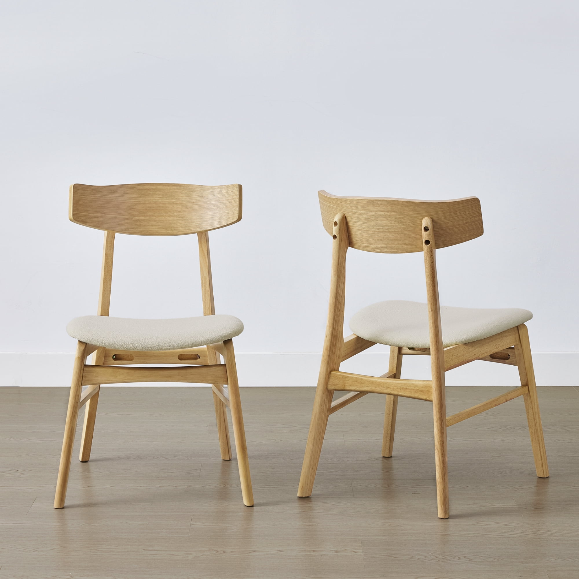 Spruce & Spring Farmhouse Upholstered Dining Chair with Solid Wood Frame Set of 2, Natural
