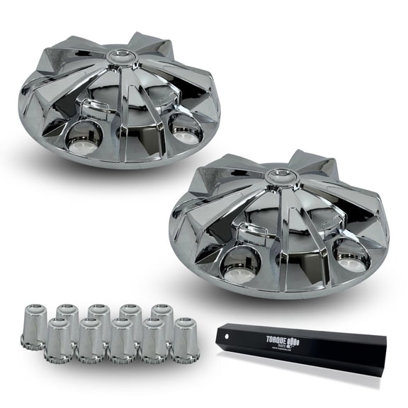 TORQUE Front Axle Wheel Cover Starlight Hubcap 33mm Screw-On ABS Chrome Plastic for Semi Truck (2 Pack) (Universal Fit) (TR637-TWC)