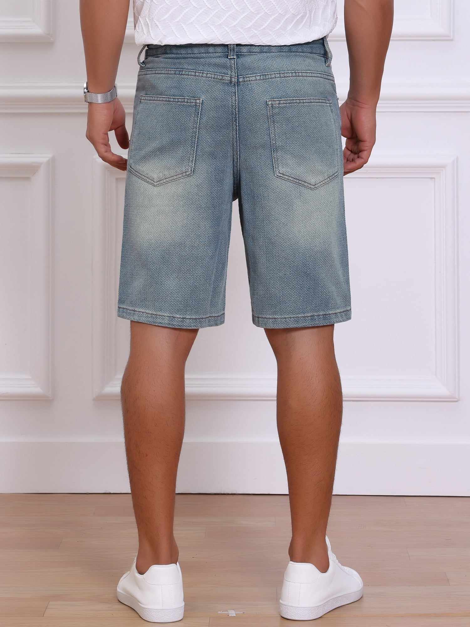 DARING DIVA Men's Textured Denim Above Knee Zipper Closure Jean Shorts 38 Light Blue