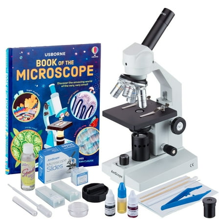 AmScope 40x-2500x Cordless LED Biological Microscope   Special Slide Preparation Kit   Book New