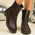 thumbnail image 2 of Ankle Boots for Women Vintage Leather Front Zipper Short Booties Round Toe Casual Riding Boots, 2 of 6