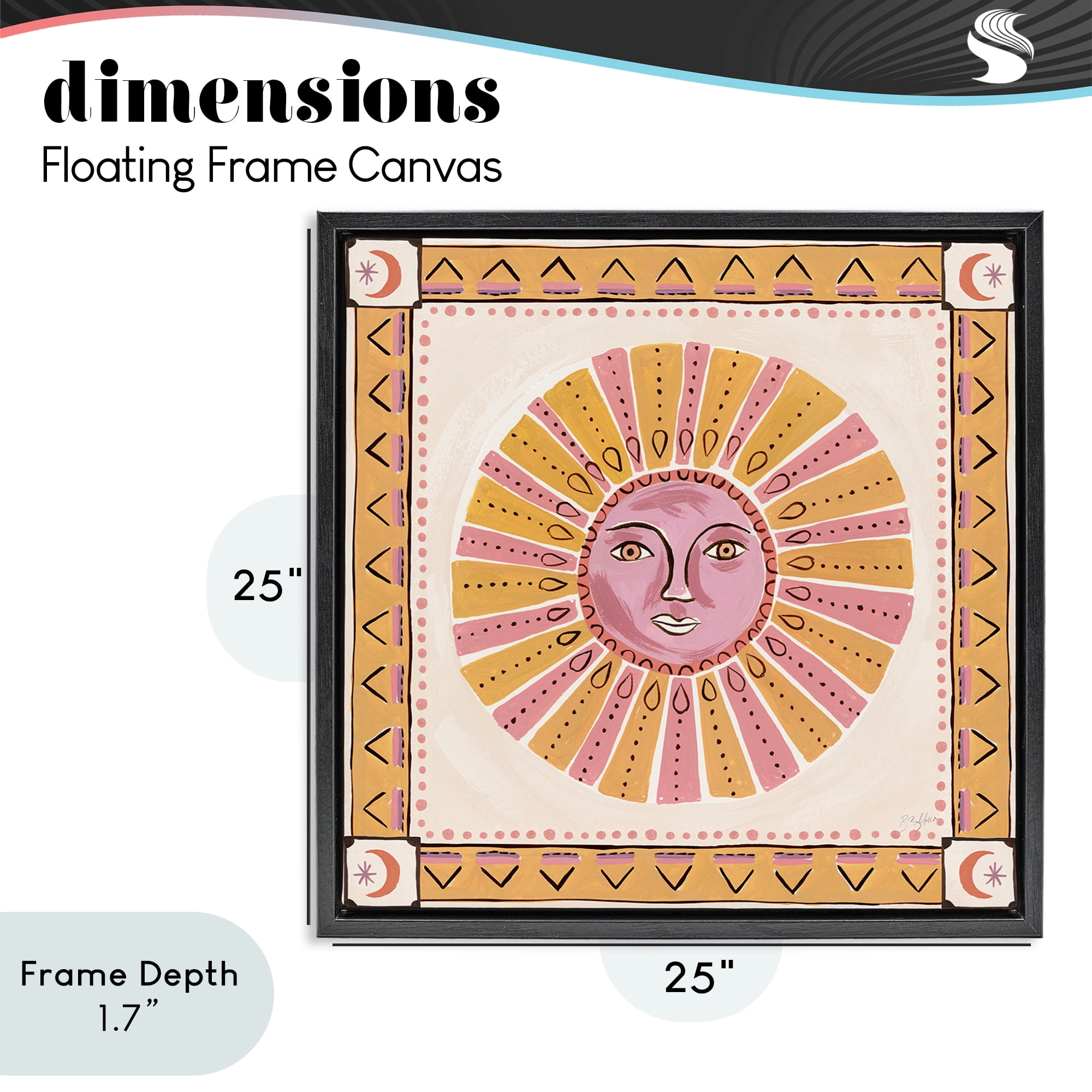 Stupell Industries Pink Sun Face with Geometric Border Black Framed Floater Canvas Wall Art, design by Two If By Sea Studios