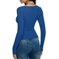 thumbnail image 6 of larppty Women's Scoop Neck Long Sleeve Shirts Ribbed Slim Fitted Casual Solid Color Basic Top Blouses Blue, L, 6 of 6