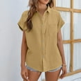 thumbnail image 2 of French Style Linen Shirt - Women's Rolled Sleeve Summer Top, Relaxed Fit Cropped Cotton Blouse | Yubnlvae (Yellow | XXL), 2 of 4