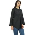 thumbnail image 5 of Phagun Women Summer Tunic With Box Pleat Long Sleeve Black Top Casual Blouse - 4, 5 of 8
