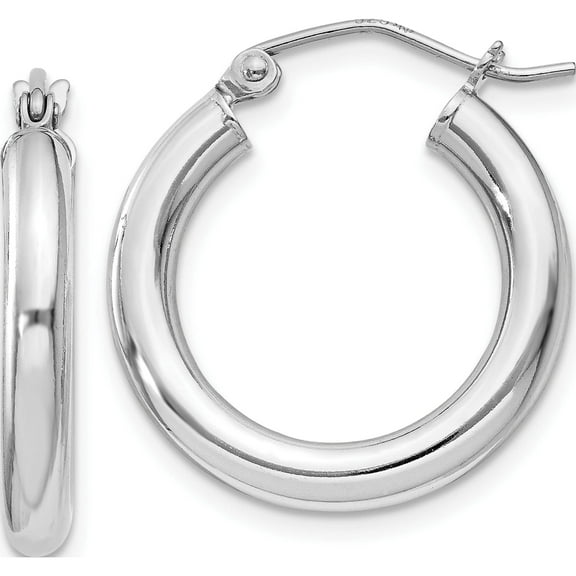 Sterling Silver Rhodium-Plated 3mm Round Hoop Earrings (21 X 20) Made In Mexico qe807