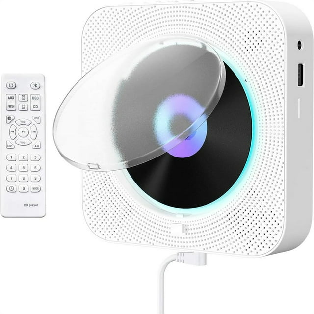 YOPTOP Portable CD Player with Bluetooth Wall Mountable CD Music Player Home Audio Boombox with Remote Control Built-in Hifi Speakers MP3 Headphone Jack Aux Input Output,white