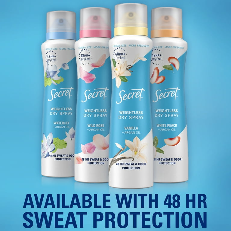 Secret Dry Spray Antiperspirant Womens Spray Deodorant, Vanilla and Argan Oil, 48hr Odor Protection, 4.1Oz.(Pack of 3)