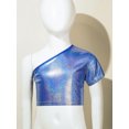 thumbnail image 2 of Manyakai Jazz Hip-hop Dance Top for Girls Boys One Shoulder Metallic Crop Top T-Shirt Stage Blue 130, 2 of 5