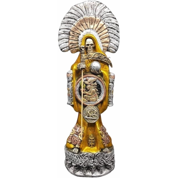 MORÍN Imágenes | Santa Muerte | Estatua decorativa con ciruela, escudo y detalles en plata, 42 cm