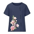 thumbnail image 4 of up to 60% off Gifts Usmixi Shirts for Women Vintage Floral Button Down Plus Size Cotton Linen Tee Tops Summer Trendy Flowers Print Short Sleeve Crewneck Ladies Blouses Navy XXL, 4 of 6