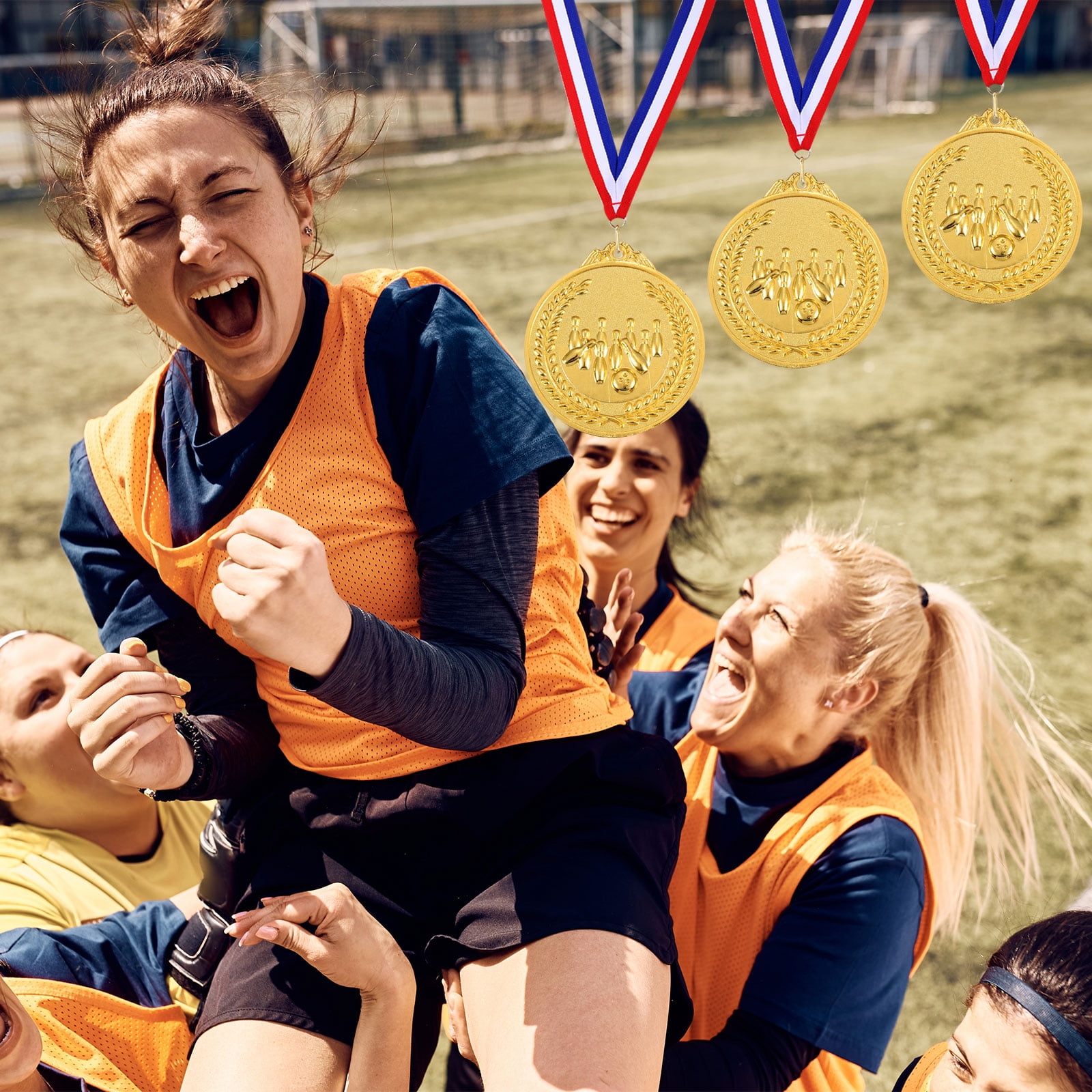 Uxcell Bowling Prize Award Medal Tournament Winner Medallion for Competition Party Favors, Gold Tone 12 Pack