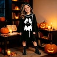 thumbnail image 2 of REDARER Kids Halloween Ghost Hooded Dress with Ghost Print Chain Decor Jagged Hem Long Bell Sleeve for Trick or Treat Cosplay Party School DressâUp Outfit,7-8 Years, 2 of 4