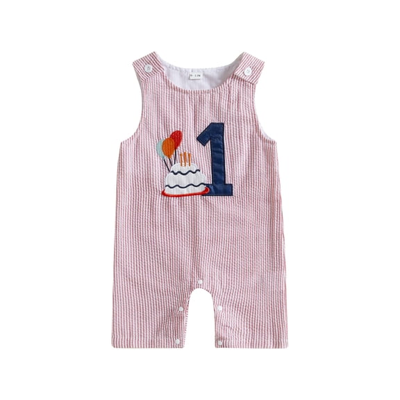 RUINIXCW Baby Boy Girl First Birthday Outfit 1 Years Old Birthday Clothes Summer Fall Romper Overalls Cake Embroidery Striped Sleeveless Jumpsuit Playsuit