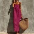 thumbnail image 4 of White Linen Blend Slip Maxi Dress, Square Neck Sleeveless Casual Dress For Beach & Vacation, 4 of 7