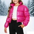 thumbnail image 2 of Juebong Girls Metallic Shiny Cropped Puffer Jacket Bubble Puffy Coat Y2k Zip Up Padded Short Jackets Winter Coats Outerwear Hot Pink,6-7Years, 2 of 7