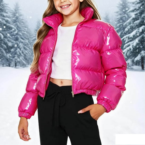 Parkas de manga larga para niños, de invierno, de color liso, estilo corto, cálidas y gruesas, con cremallera, de poliéster.