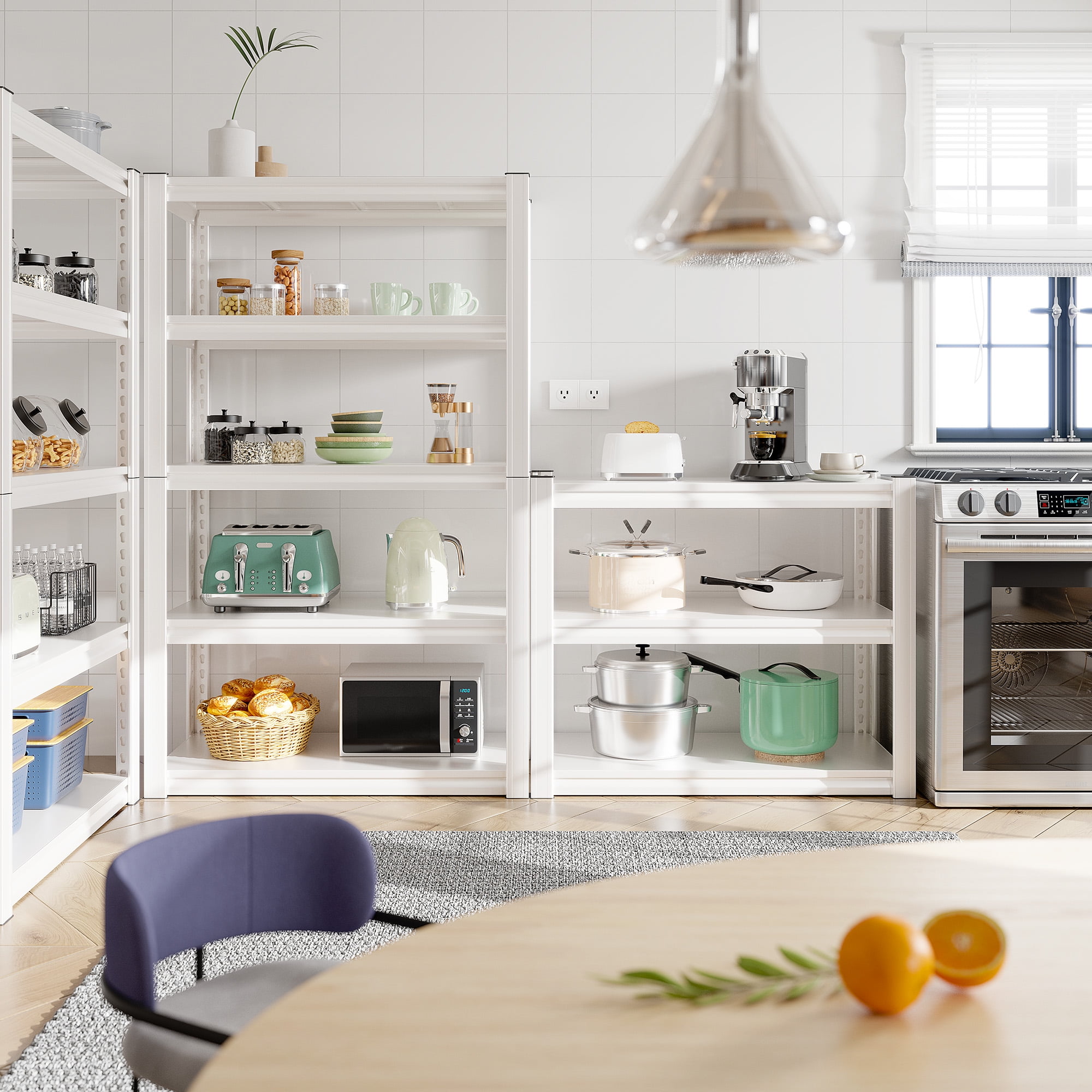 REIBII Garage Shelves Unit Heavy Duty 2000LBS Storage Shelves Pantry Shelves for Closet Storage Kitchen Shelves with 5 Tier Metal Shelving,White