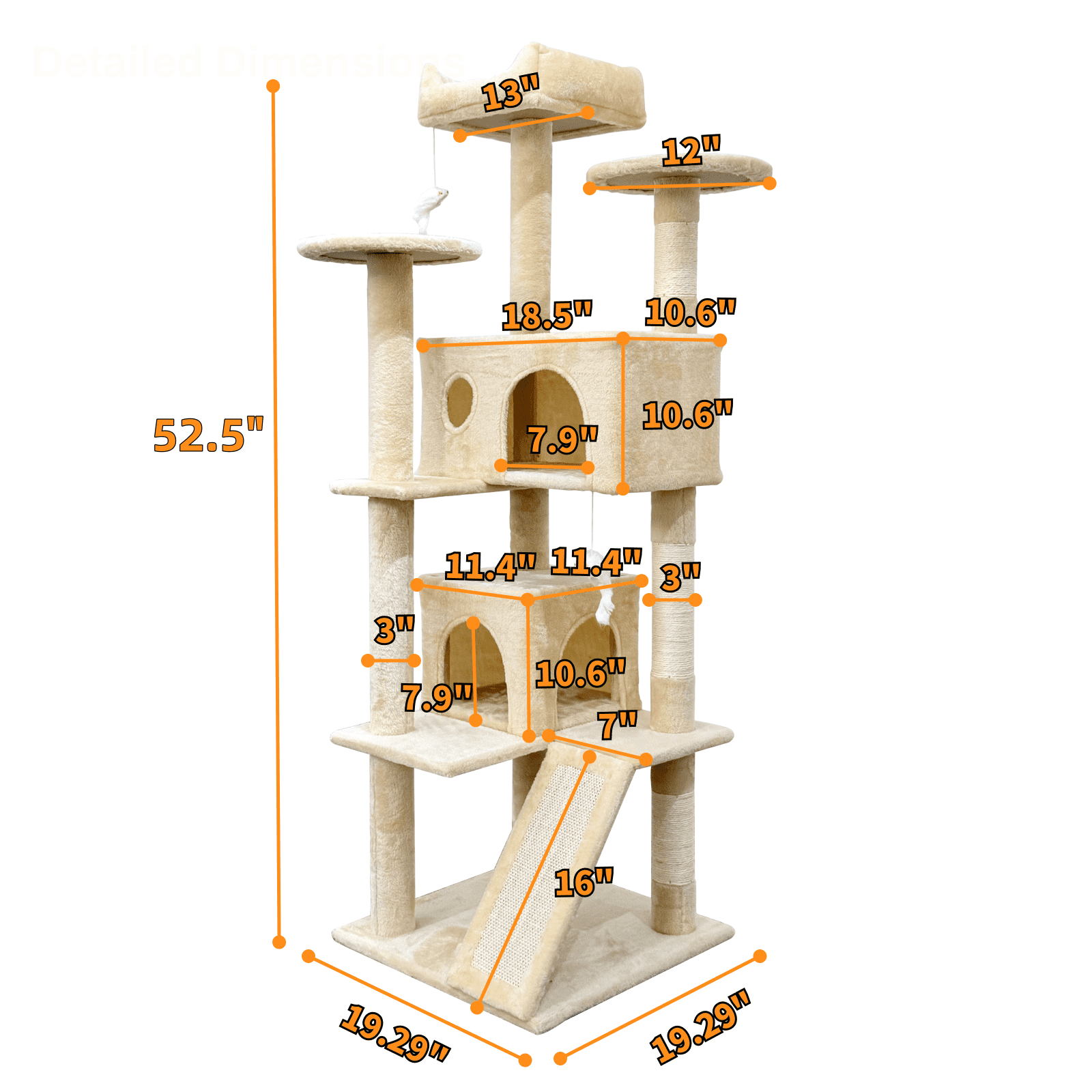 52.5" Tall Cat Tree Tower with Cat Condos - Large Cat Tree - Cat Tower for Indoor Cats - Play Scratch Hide Climb Activity Furniture with Toy