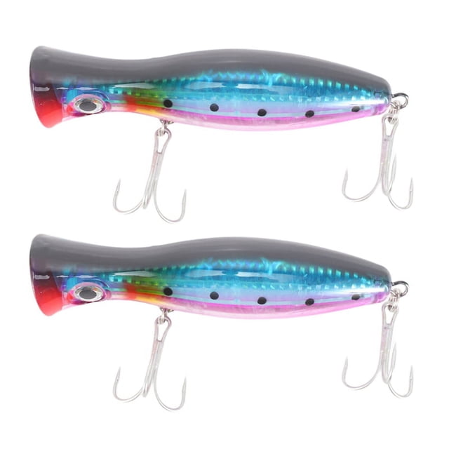 2Pieza Ojos 3D de Popper Pesca con Ganchos Triples 12cm 42G Topwater Hard Senuelo Plastico Suave Cebo Senuelos de Pesca Artificiales Aborda Azul