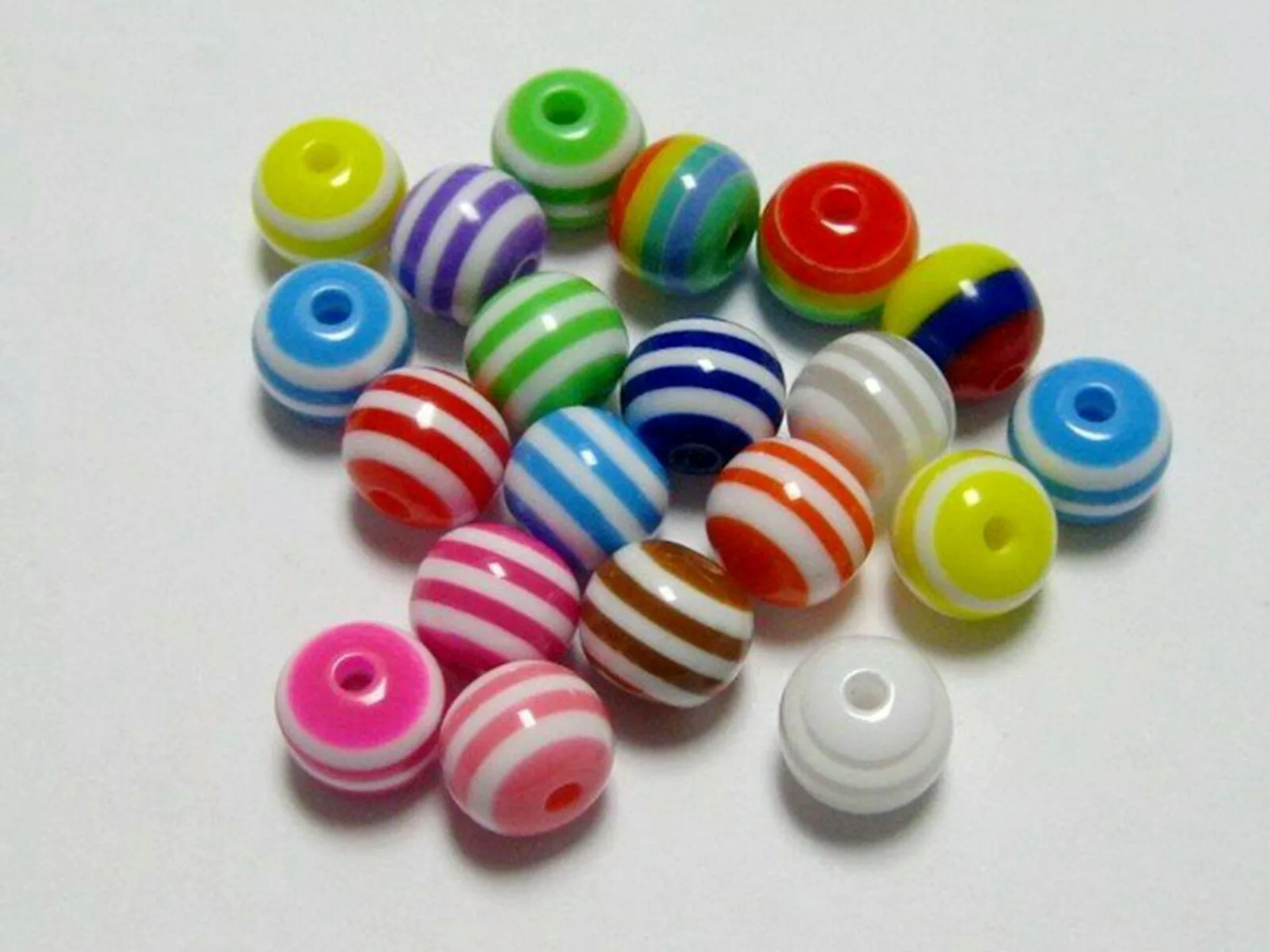 U8MO 1000 Mixed Colour Stripes Acrylic Round Beads 8mm Kid Crafts Jewelry Making