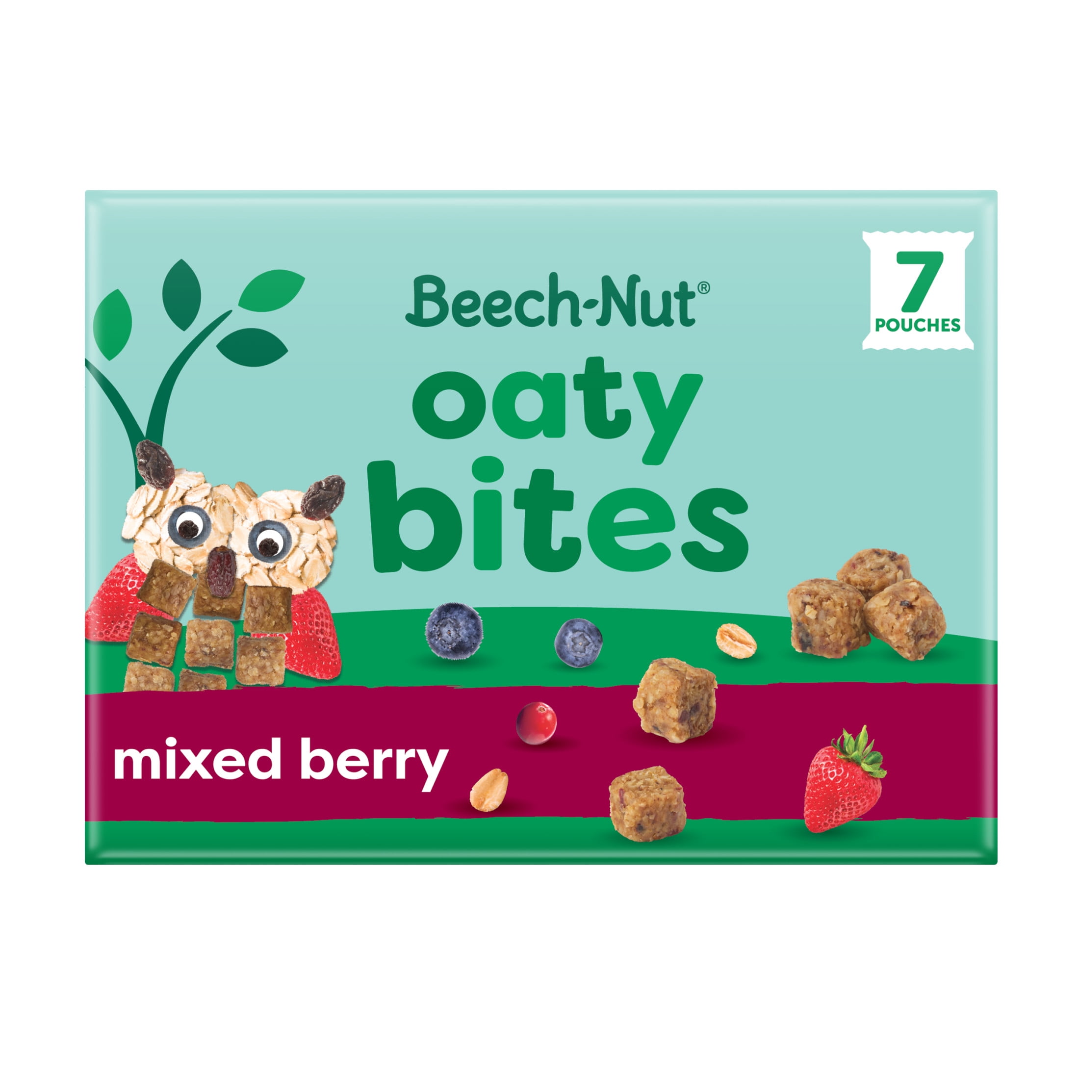 (4 pack) Beech-Nut Oaty Bites with Fruit & Whole Grains, Mixed Berry Toddler Snack Bites, 7 Packs