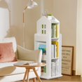 thumbnail image 3 of IAJXWI 3-Tier Rotating Bookshelf, 360° Rotatable Stackable Organizer, Solid Wood-White, 3 of 9