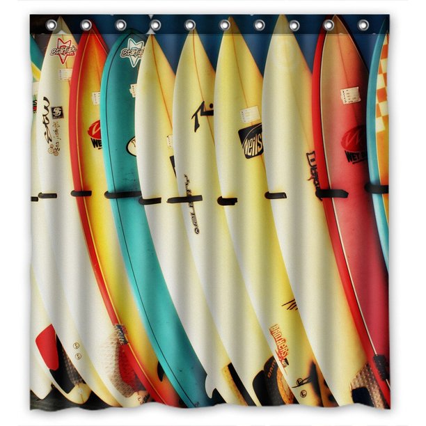 GCKG Colorful Surfboard Bathroom Shower Curtain, Shower Rings Included