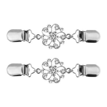 

2 Pcs Alloy Diamond Women Sweater Clips Cardigan Link Buckles Collar Clips Sweaters Connection Brooches (Silver)