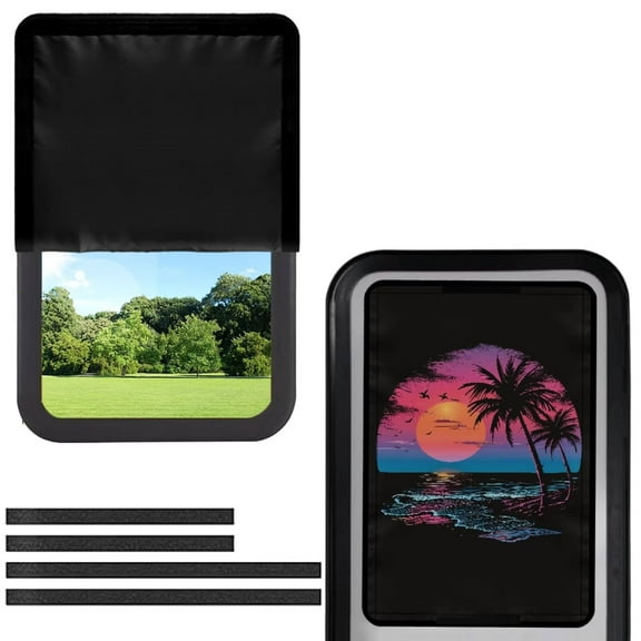 POLERO RV Door Window Shade Cover, Foldable Sun Shade Windshield Blackout Shower Curtains Coverage Accessories Fits for Most RV Interior Door, Tropical Ocean Palm Tree (17.3" X 26")