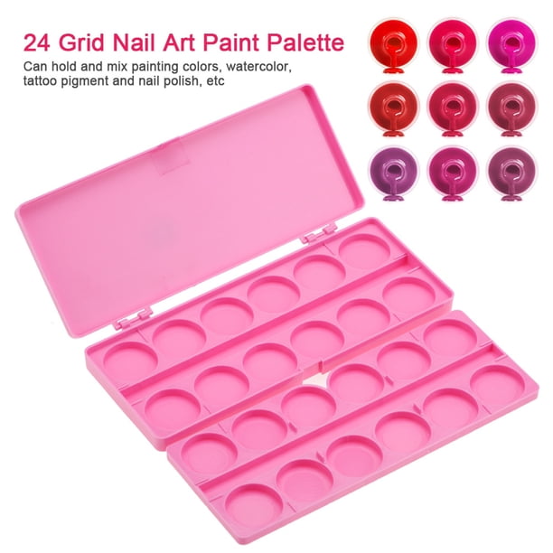 Paleta de pintura para uñas Jadeshay 24 cuadrículas mezcla de colores rojo rosa