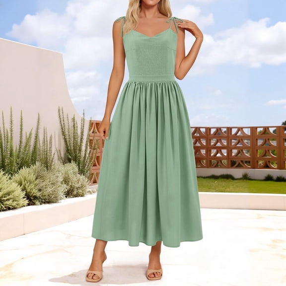 Women's Sexy Low Cut Spaghetti Strap Long Dress Casual Sleeveless Backless Maxi Dress Square Neck Dress, Mother of The Bride Dresses, Formal Wedding Guest Dress(Green,L)