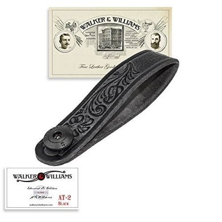 Walker & Williams AT-2 Black Carving Leather Acoustic Guitar Strap Button Headstock (Best Leather Acoustic Guitar Strap)