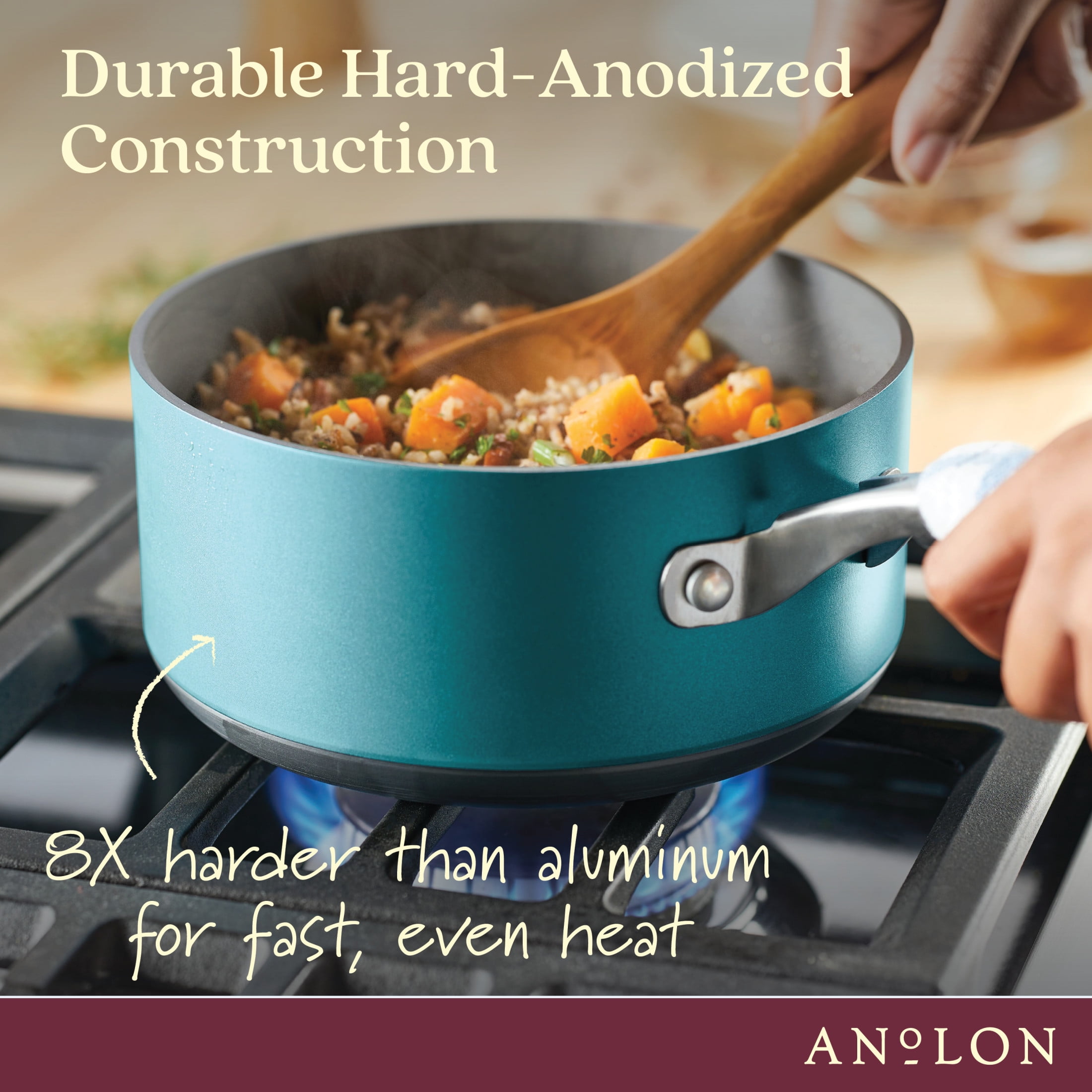 Anolon Achieve 8 Piece Hard Anodized Nonstick Pots and Pans Set, Teal
