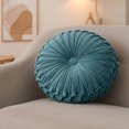 thumbnail image 2 of Coussin Rond en Velours Sarcelle - Ensemble de 2, 2 of 4
