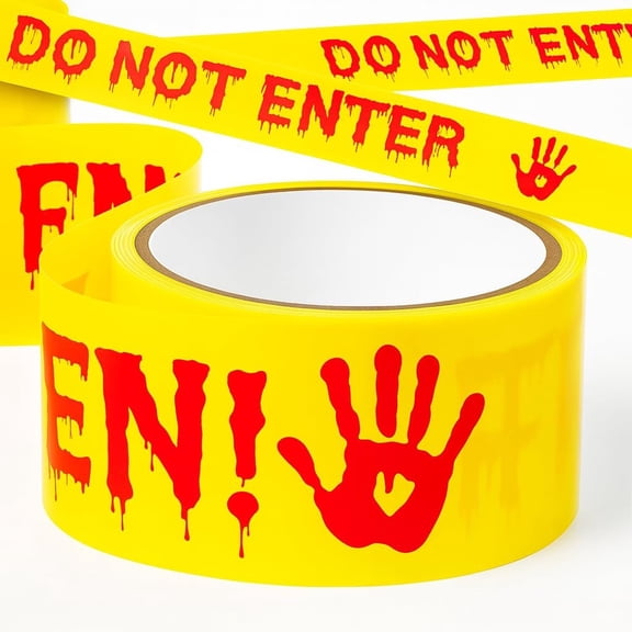 5 PCS Halloween Spooky Caution Barrier Tape, Yellow Simulated Drip Print Warning Tape, Decor for Haunted House Escape Room Indoor Outdoor Party Door Stair