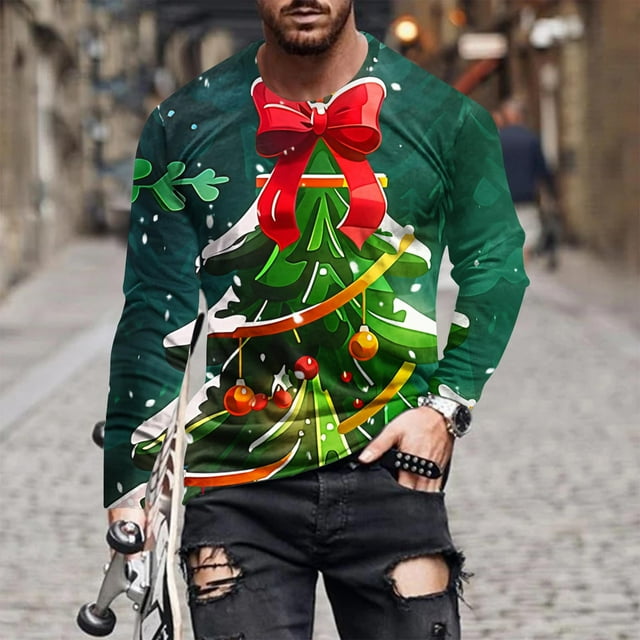 Blusas y camisas de manga larga con cuello redondo para hombre, blusa informal de manga larga con cuello redondo y estampado, blusa de poliéster para hombre