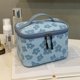 thumbnail image 4 of Neceser retro con doble cremallera para viajes, artículos de tocador, Bolsas de maquillaje (flor azul) Likrtyny Para Estrenar, 4 of 9