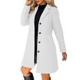 thumbnail image 2 of ClodeEU Womens Mid Long Wool Blend Coat, Notch Lapel Button Up Trench Coat,Casual Trendy Tunic Outwear White,Womens Plus XXL, 2 of 8