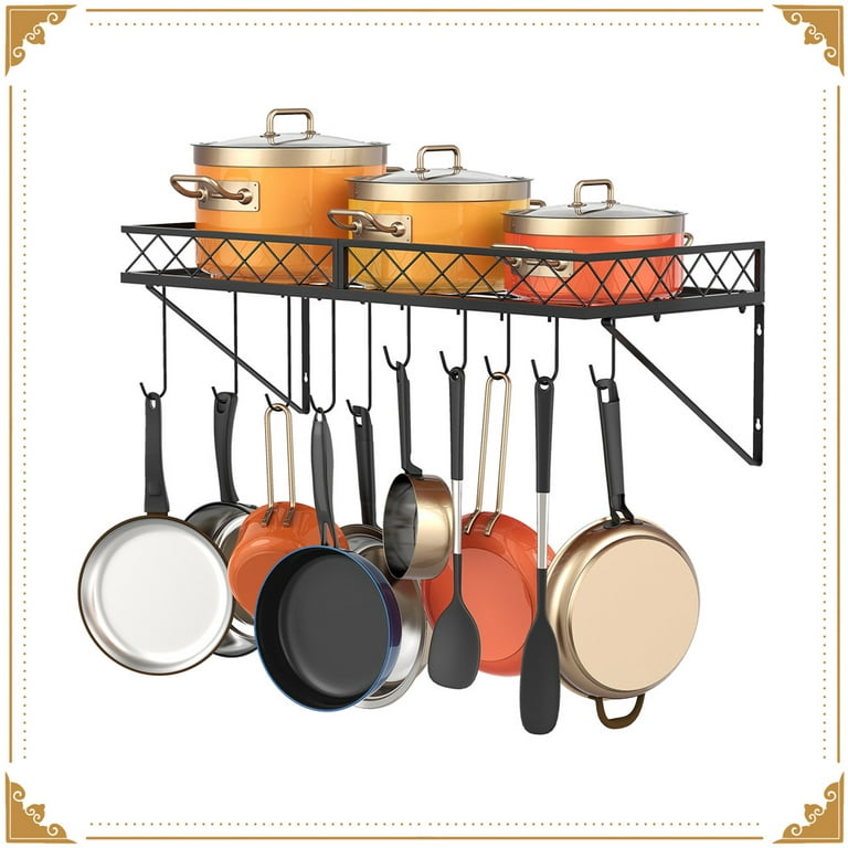 VEVOR Pot Rack Wall Mounted 30 inch Pot and Pan Hanging Rack Pot and Pan Hanger with 12 S Hooks 55 lbs Loading Weight Ideal for Pans Utensils