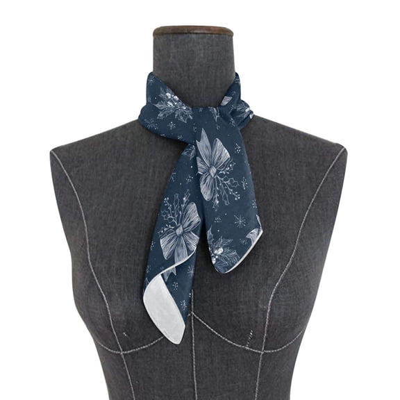 Square Scarf 24x24 Inch Silver Christmas Bows Pattern Silky Satin Sun Protection Neck Scarf for Women Multi-Purpose Head Wrap Bandana for Hair Bag Decoration