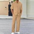 thumbnail image 1 of Styesk Mens Outfits 2 Piece Summer Men's Casual Fashion Solid Color Short Sleeved Lapel Drawstring Elastic Waist Set, 1 of 9