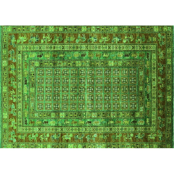 Ahgly Company Indoor Rectangle Oriental Green Industrial Area Rugs, 7' x 10'