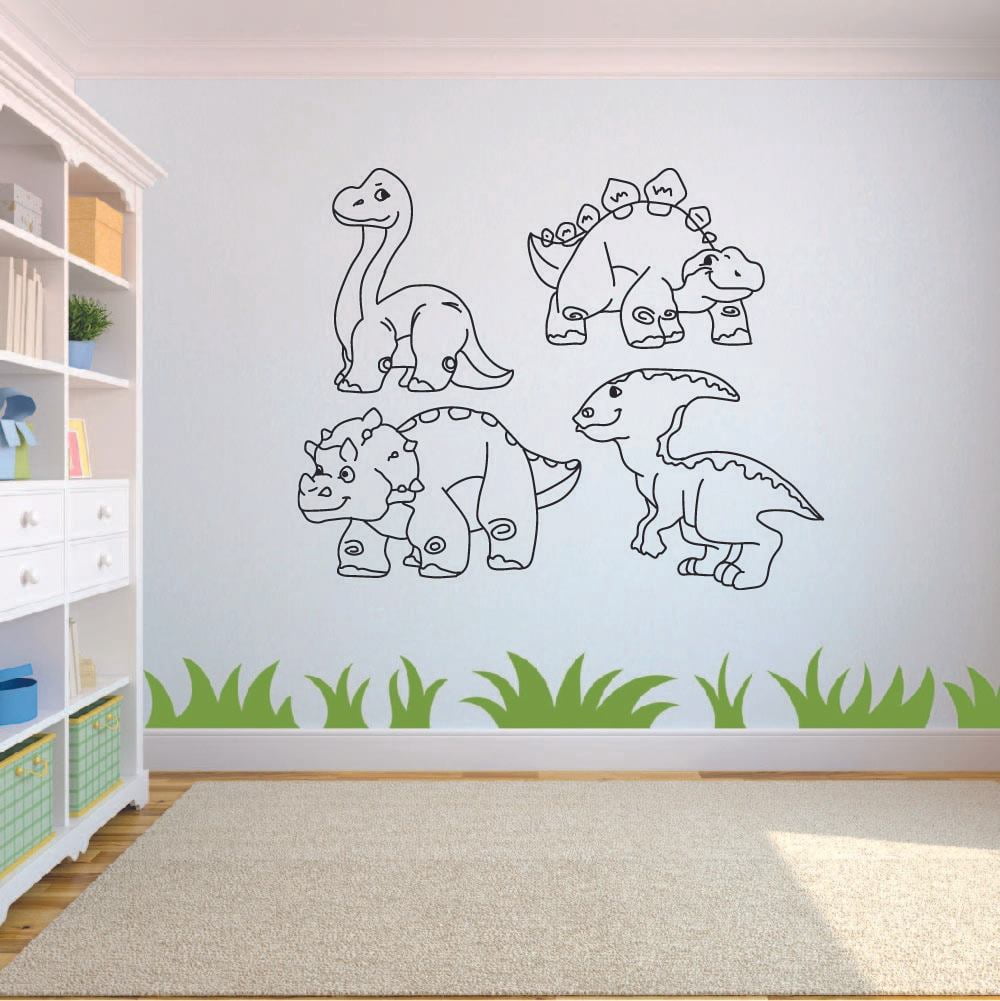 Friendly Dino Happy Dinosaur Trex T-Rex Wall Sticker Art Decal for Girls Boys Kids Room Bedroom Nursery Kindergarten Garage House Fun Home Decor Stickers Wall Art Vinyl Decoration Size (40x40 inch)