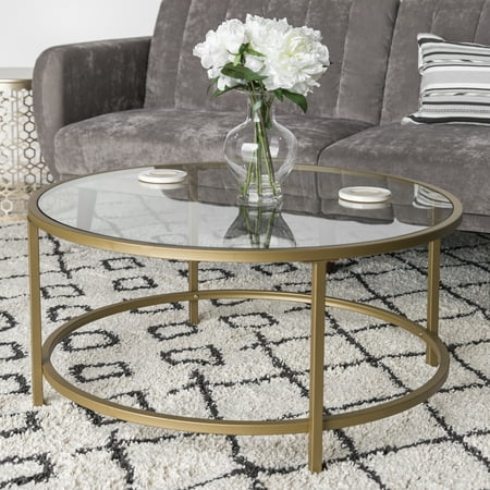 30 Inch Round Coffee Table Best Choice Products 36in Round Tempered Glass Coffee Table w/ Satin Gold Trim for Home, Living Room, Dining Room ()