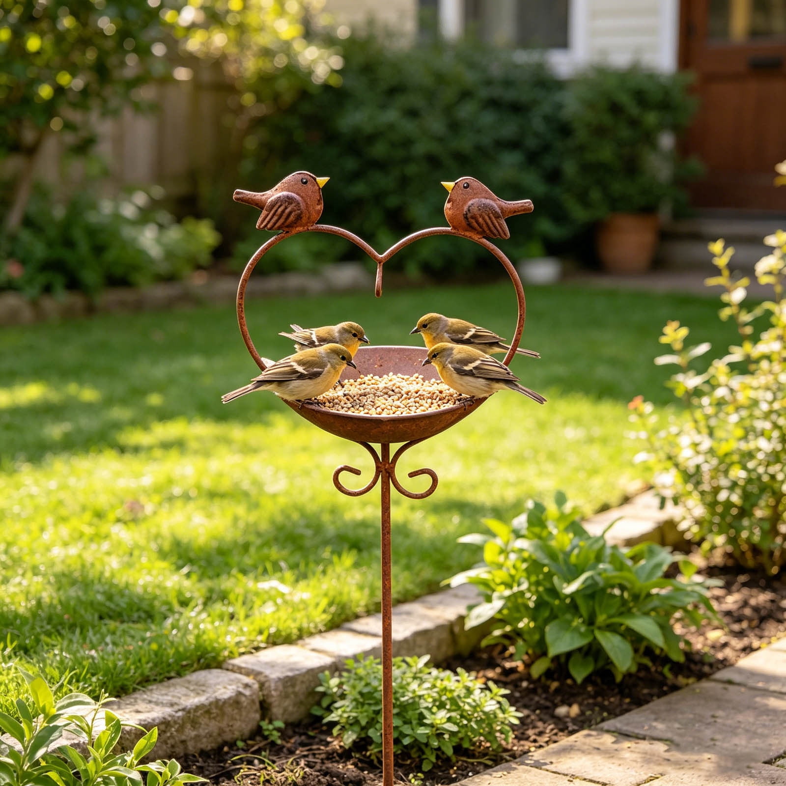 45.2 Inch Tall Bird Bath with Stake, Vintage Copper Heart Shape Bird Feeder Bird Bath for Outside Metal Freestanding Birdbath for Garden Yard Patio